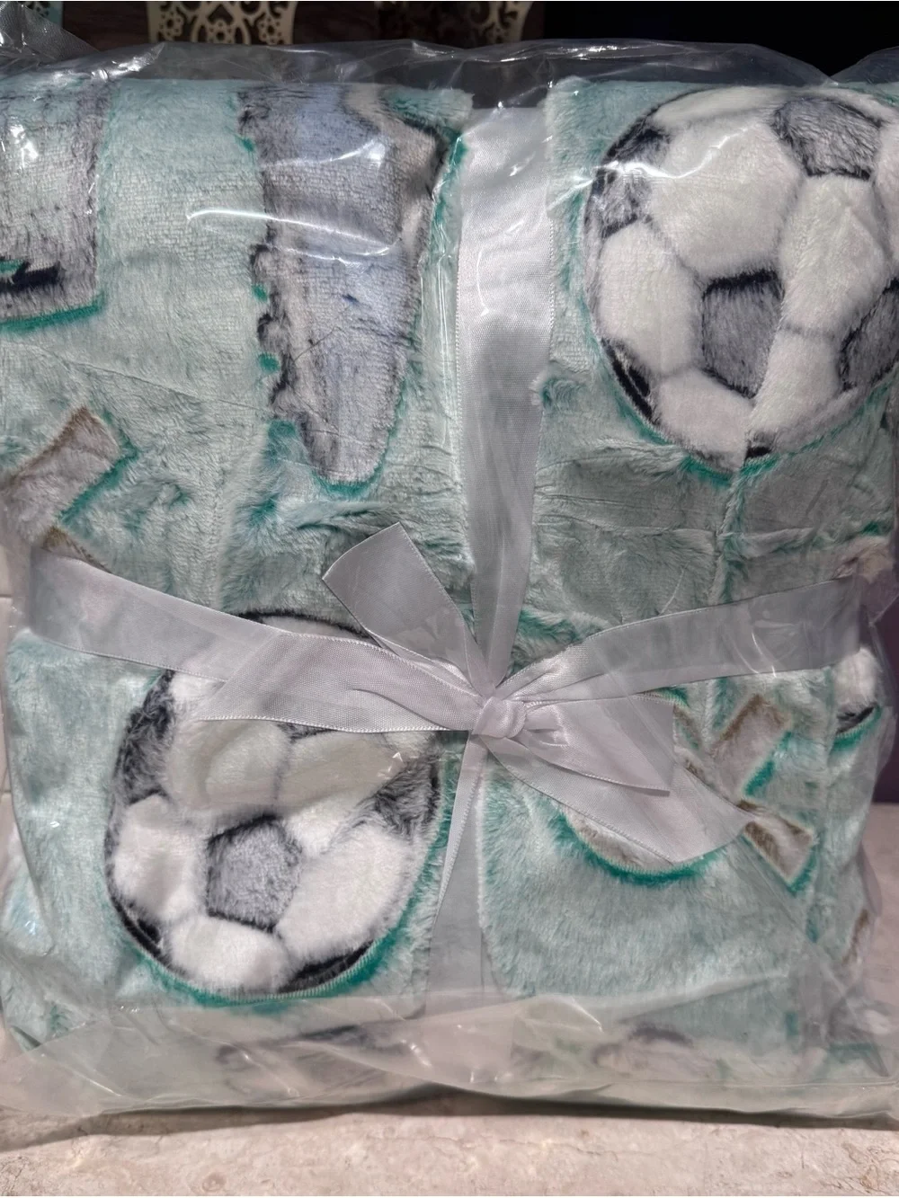 Blanket Buddies Glow-in-the-Dark Soccer Blanket - Mint & White